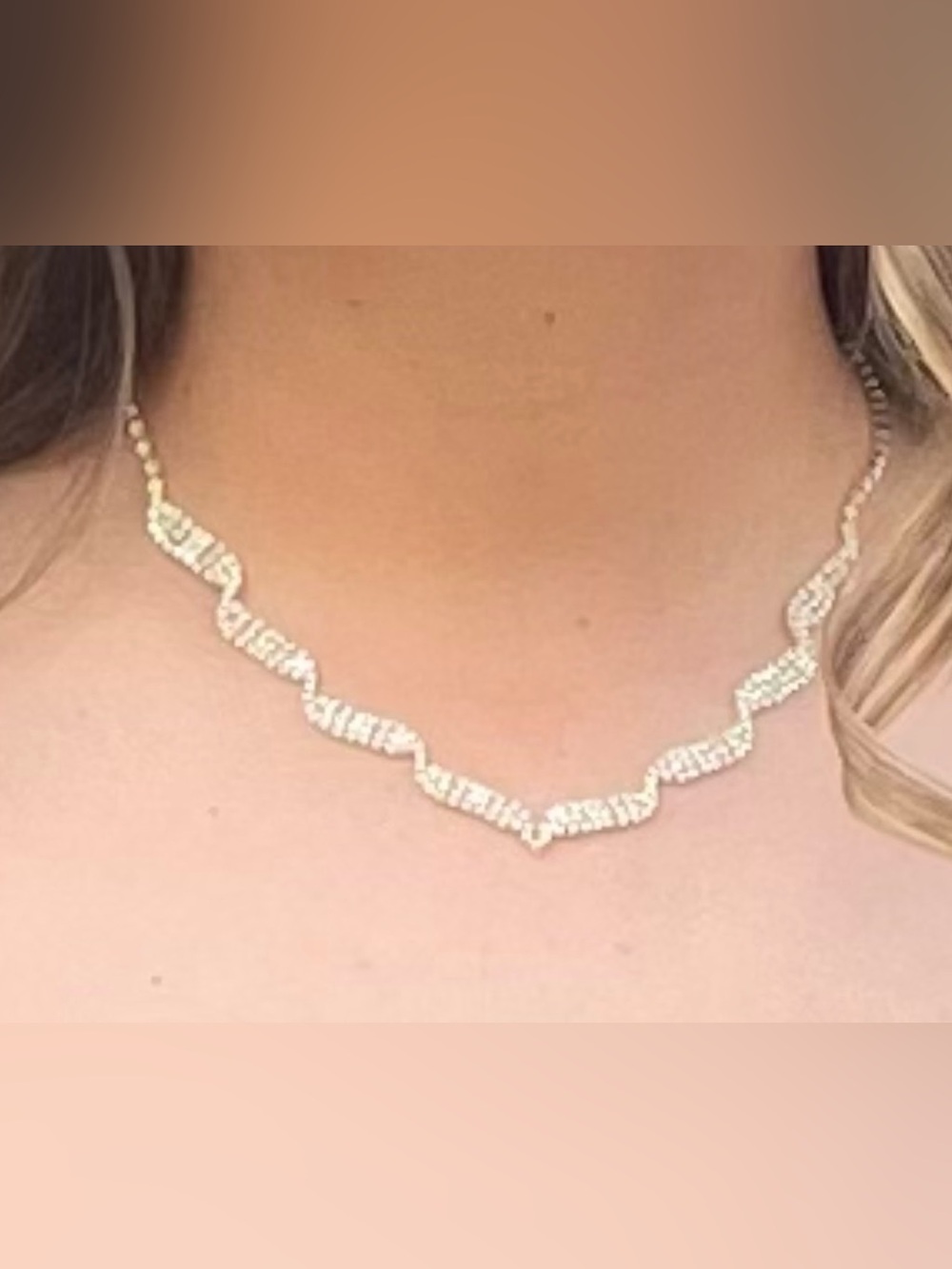 Crystal Wave Necklace and Earring Set - Silver Tone - Picture 2 of 2